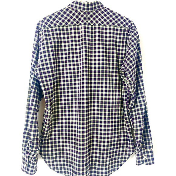 BILLY REID Men’s L Shirt Plaid Seersucker Cotton Long Sleeve Button Up Navy/ Red - Picture 2 of 7